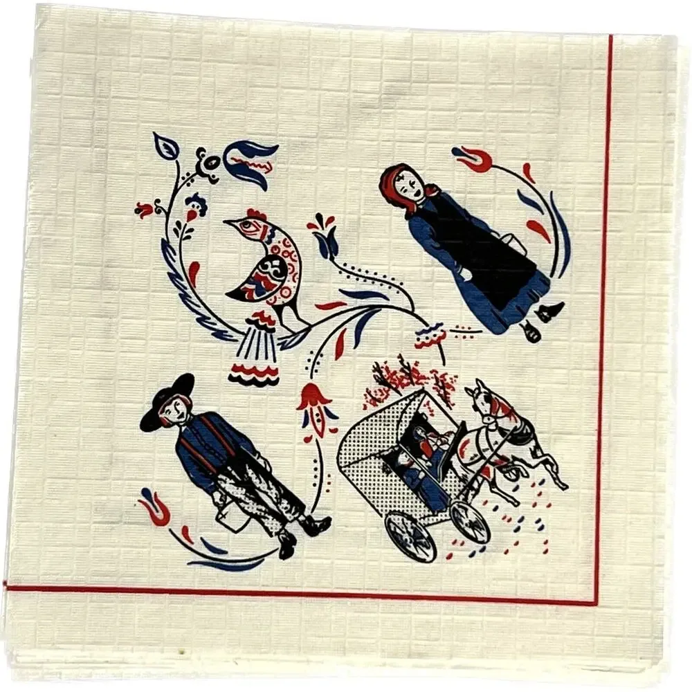 Vintage Pennsylvania Dutch Amish Placemats Napkins Set  16 Horse Buggy Folk Art